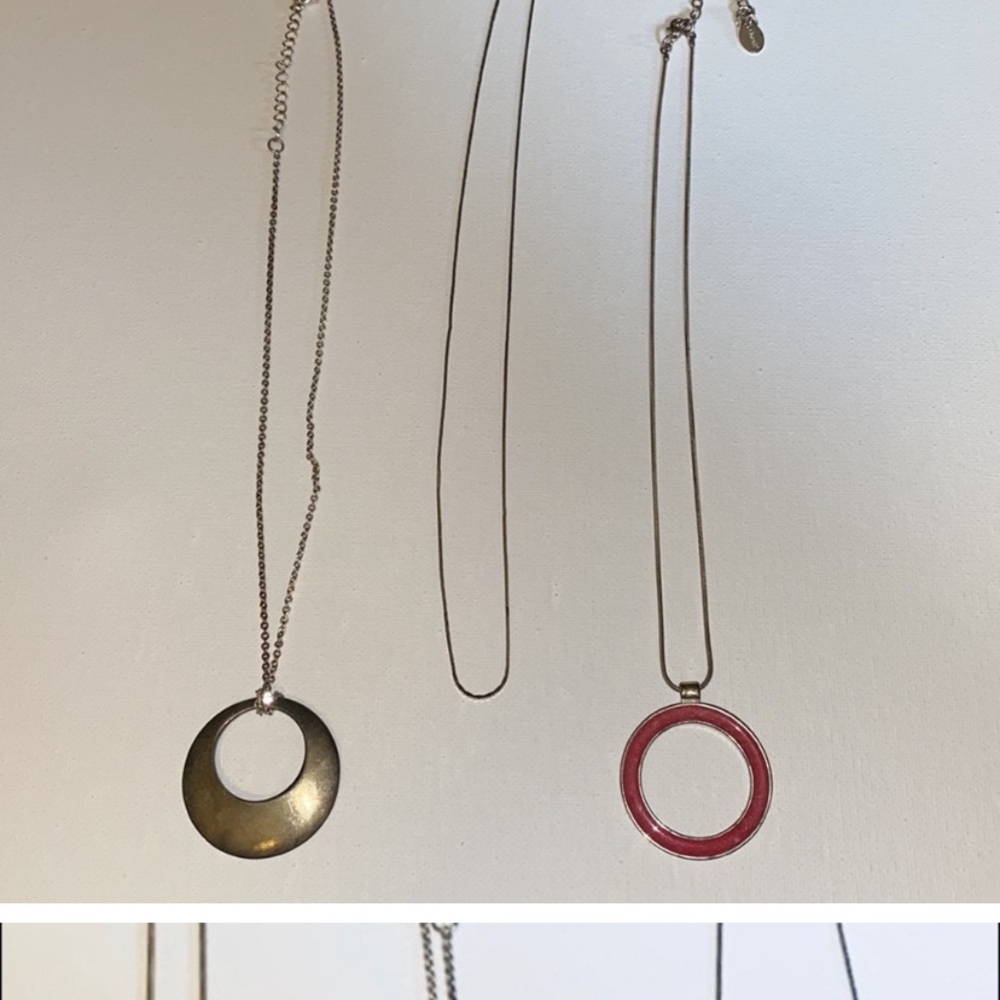 Gold colored and Red Minimalist 18” Necklace with Geometric Pendant lot of 3
